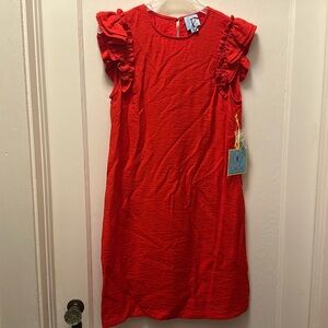 CeCe Red Ruffle Shoulder Dress